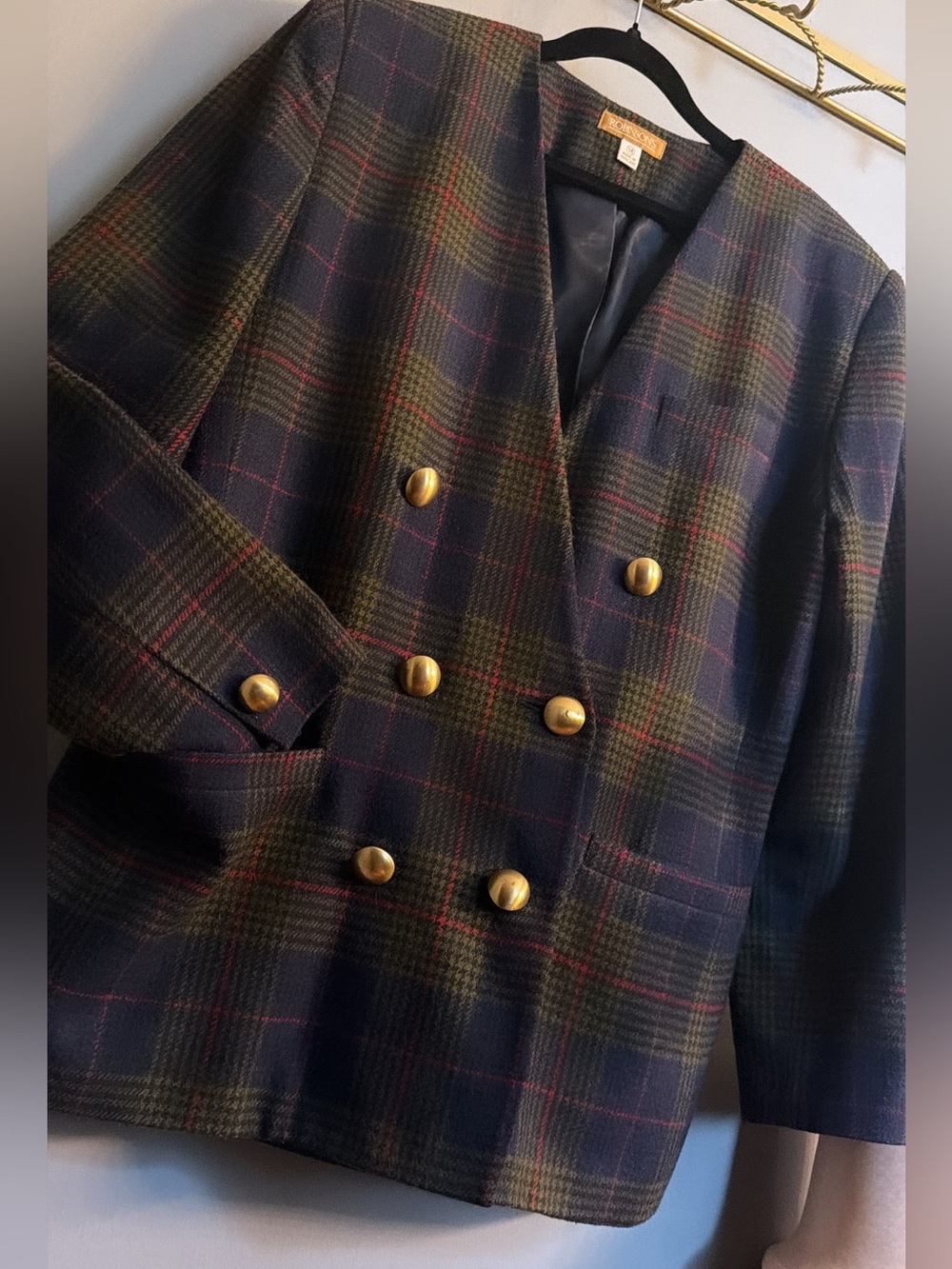 Vintage Robinsons Double Breasted Plaid Blazer Jacket | Large